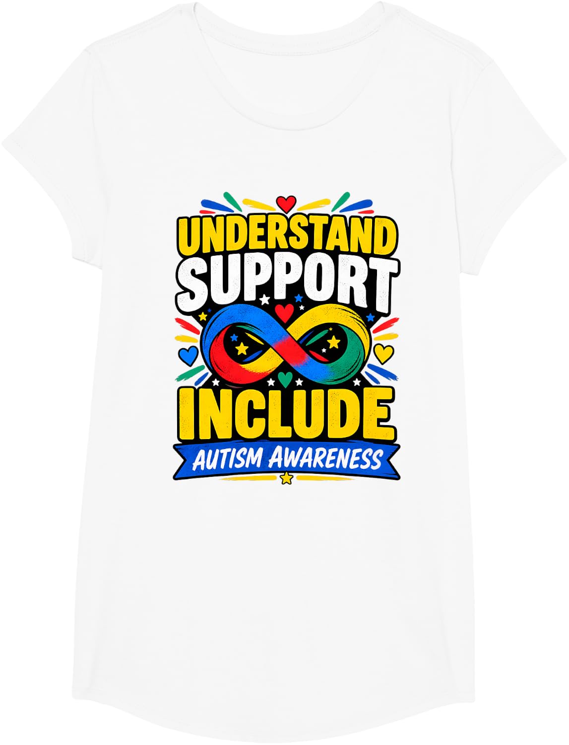 Autism Awareness Understand Support Include Infinity Heart T-Shirt - Girls White