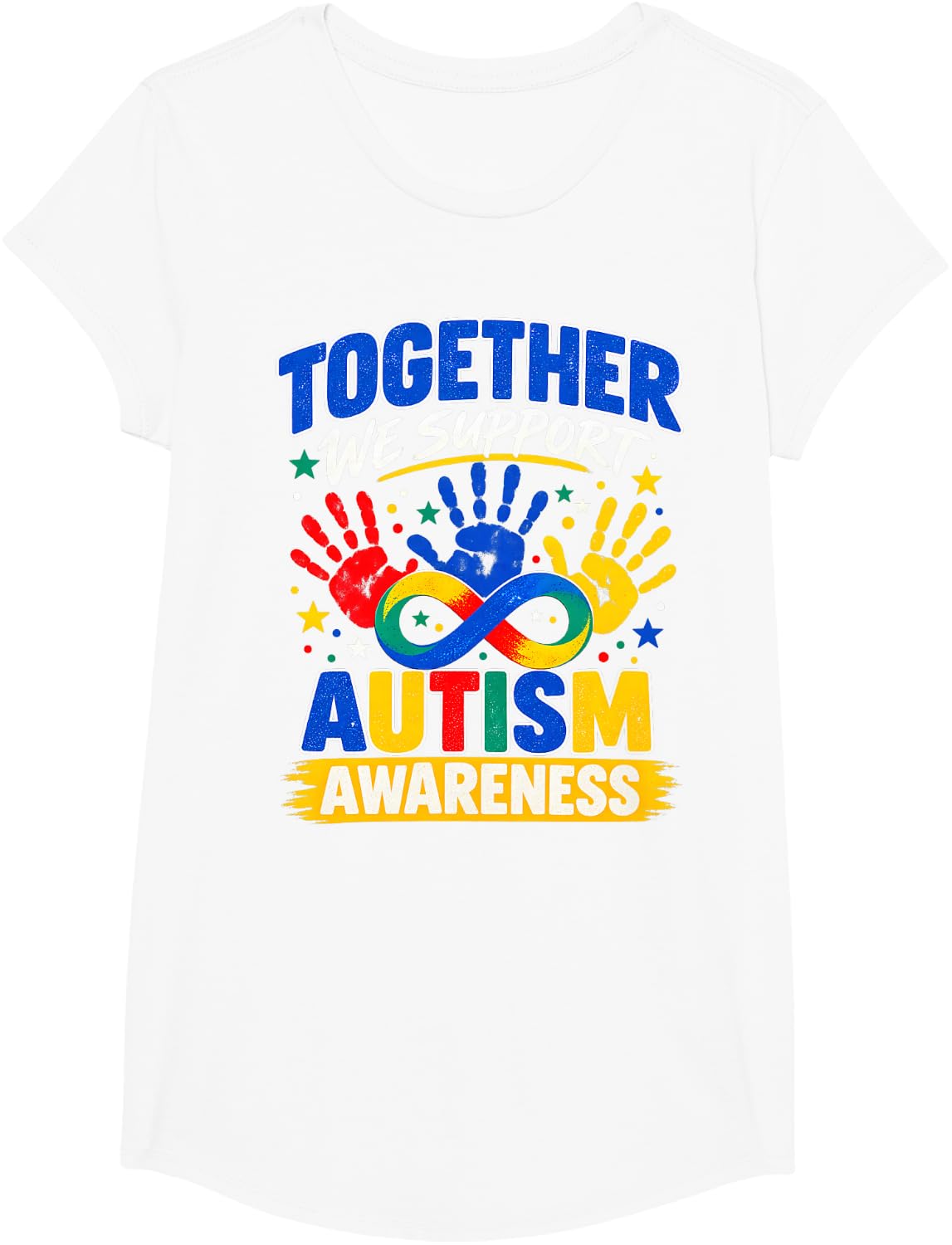 Autism Awareness Together We Support Handprints Infinity T-Shirt - Girls White