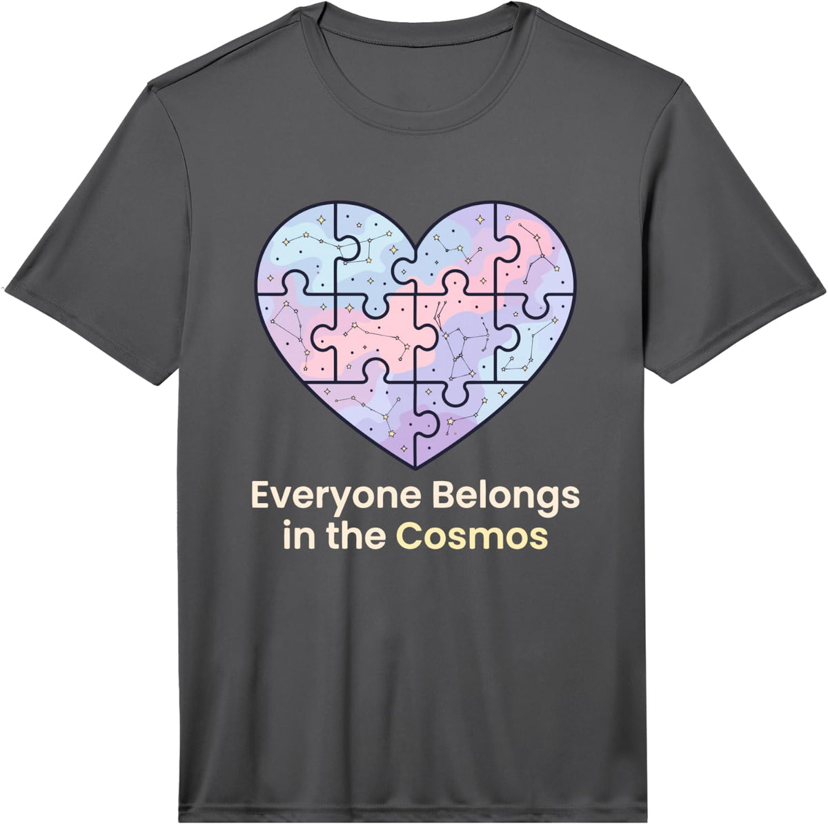 Men's Everyone Belongs in The Cosmos Outer Space Stargazer Performance T-Shirt - Asphalt Grey