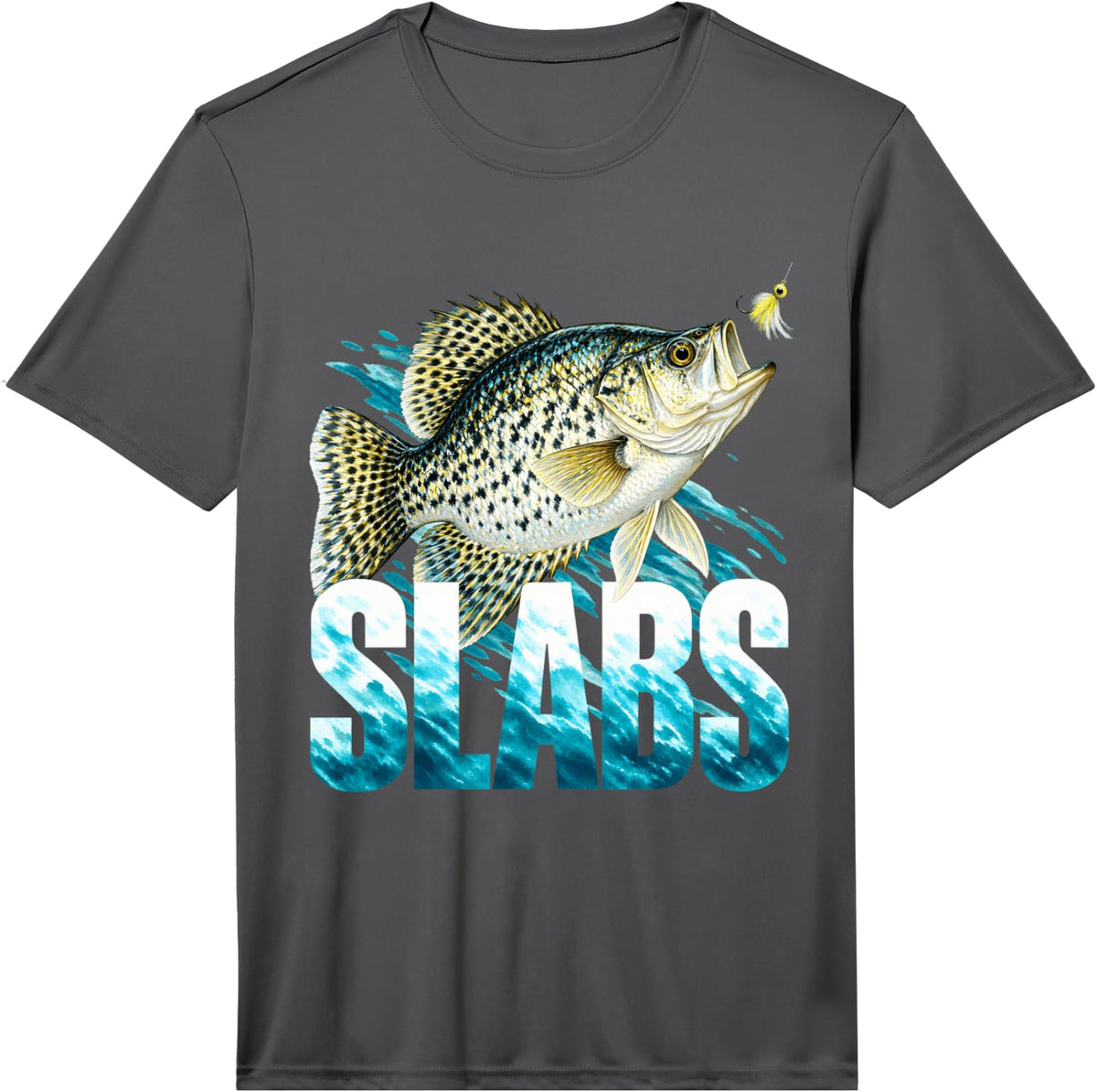 Slabs Crappie Fish and Lure Performance T-Shirt - Asphalt Grey