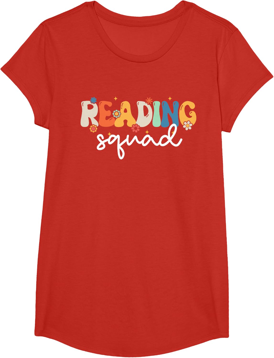 Retro Groovy Reading Squad Girls Boys Cute Reading Teacher T-Shirt - Girls Red