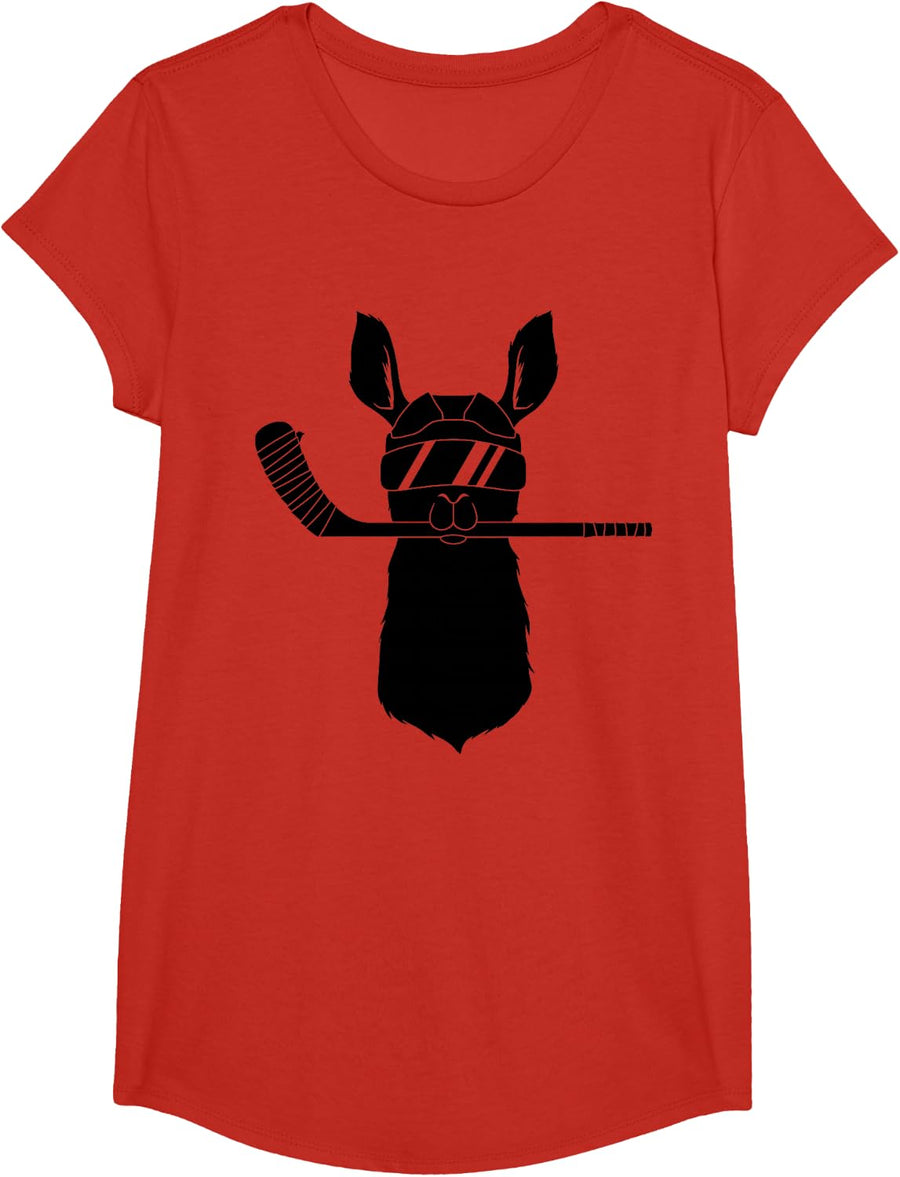 Hockey Llama T-Shirt - Girls Red