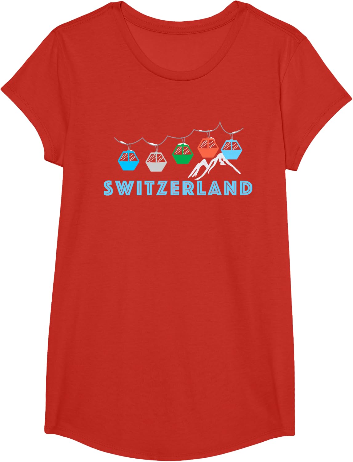 Retro Vintage Switzerland Designs & Apparel Women's Black Mountain Short Sleeve T-Shirt - Small - Girls Red