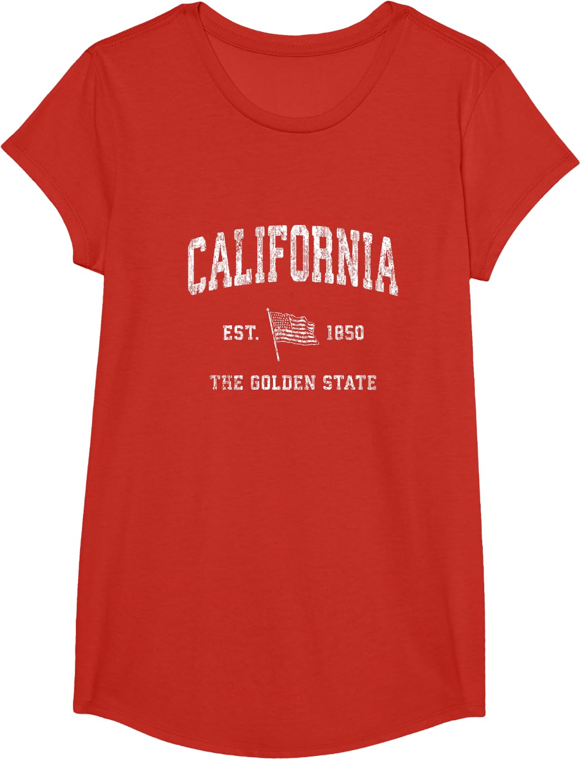 California CA T-Shirt Vintage US Flag Sports Design Tee T-Shirt - Girls Red