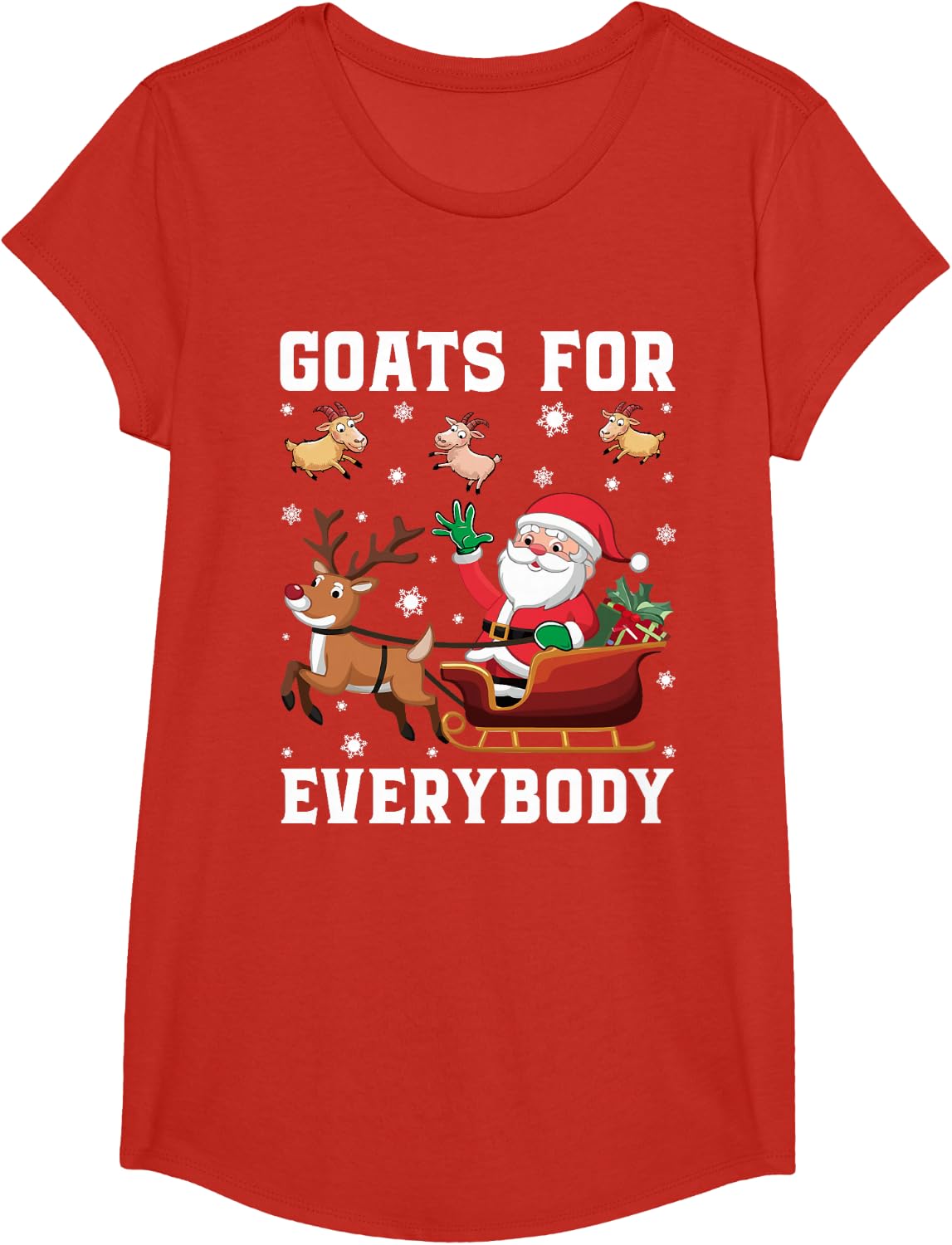 Goats for Everybody Santa Sleigh Funny Christmas Goat Lover T-Shirt - Girls Red