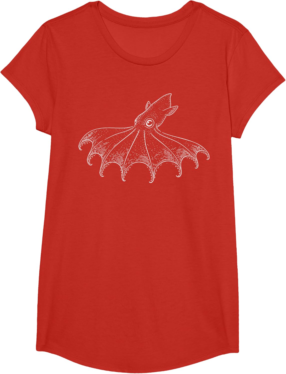 Vampire Squid Illustration T-Shirt - Girls Red