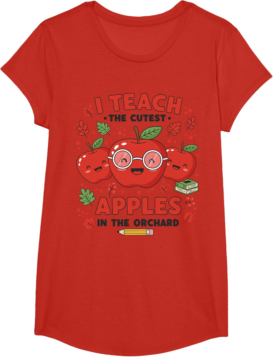 I Teach the Cutest Apples in the Orchard Cute Fall Teacher Tee T-Shirt for Women Men - Girls Red