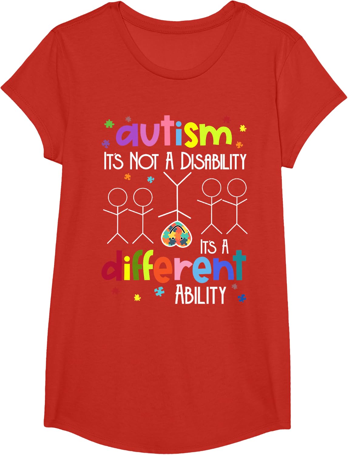 AUTISM Not A Disability It's A Different Ability T-Shirt - Girls Red