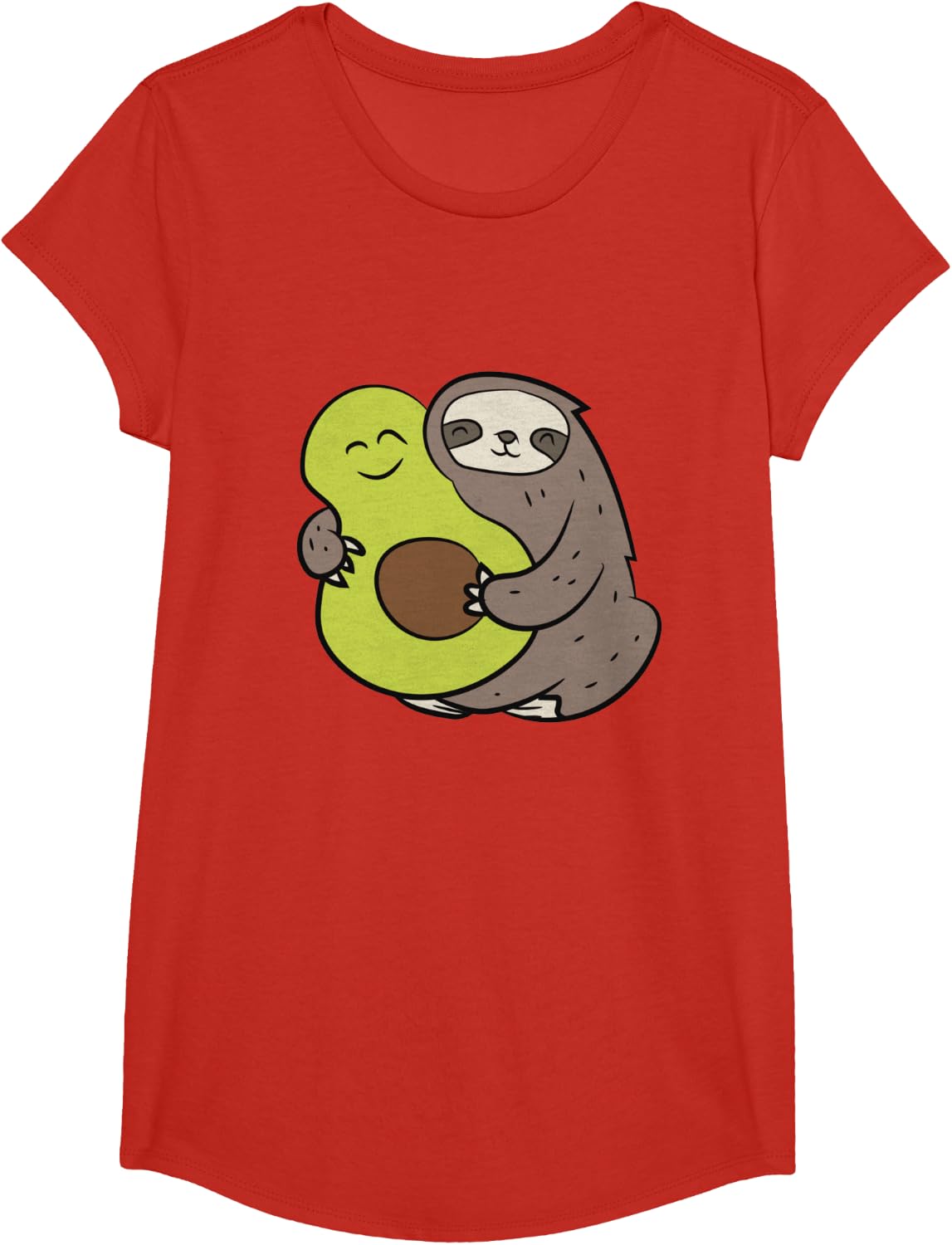 Funny Sloth With Avocado Vegan Cute Sloth Avocado T-Shirt - Girls Red