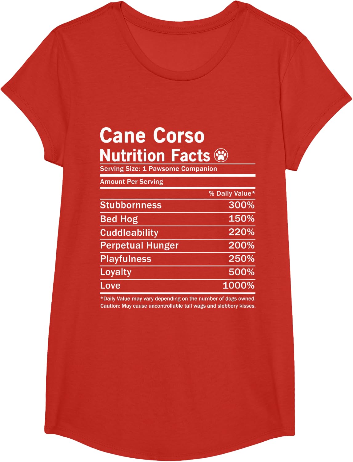 Cane Corso Nutrition Facts Funny Dog T-Shirt - Girls Red