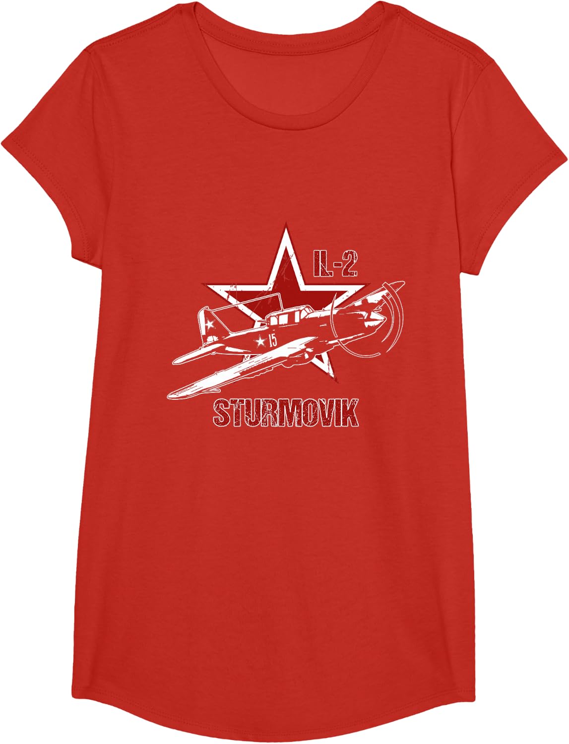 Ilyushin IL2 Sturmovik Russian Star Warbird Aircraft WW2 Red T-Shirt - Girls Red