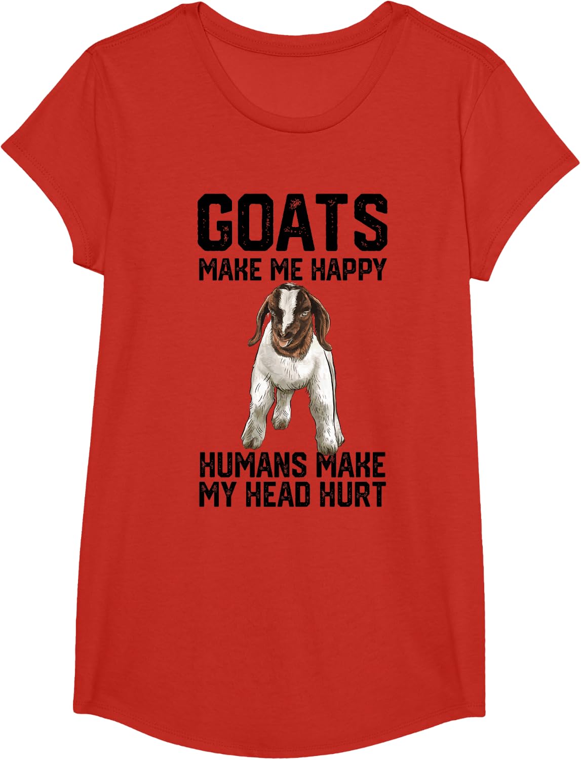 Boer Goats Make Me Happy Humans Make My Head Hurt Funny T-Shirt Tee For Goat Lovers - Girls Red