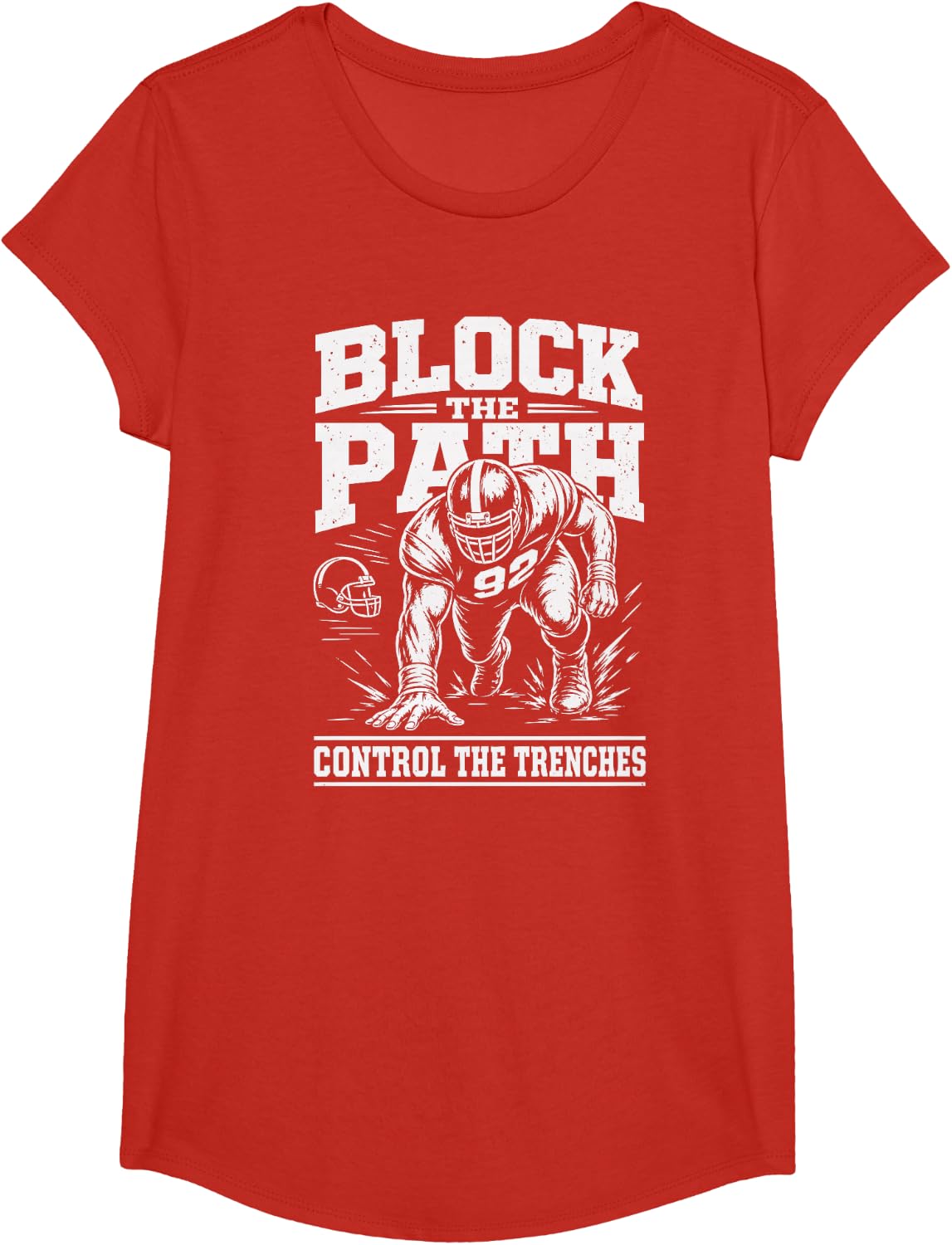 Defensive Tackle Football Block the Path T-Shirt - Girls Red