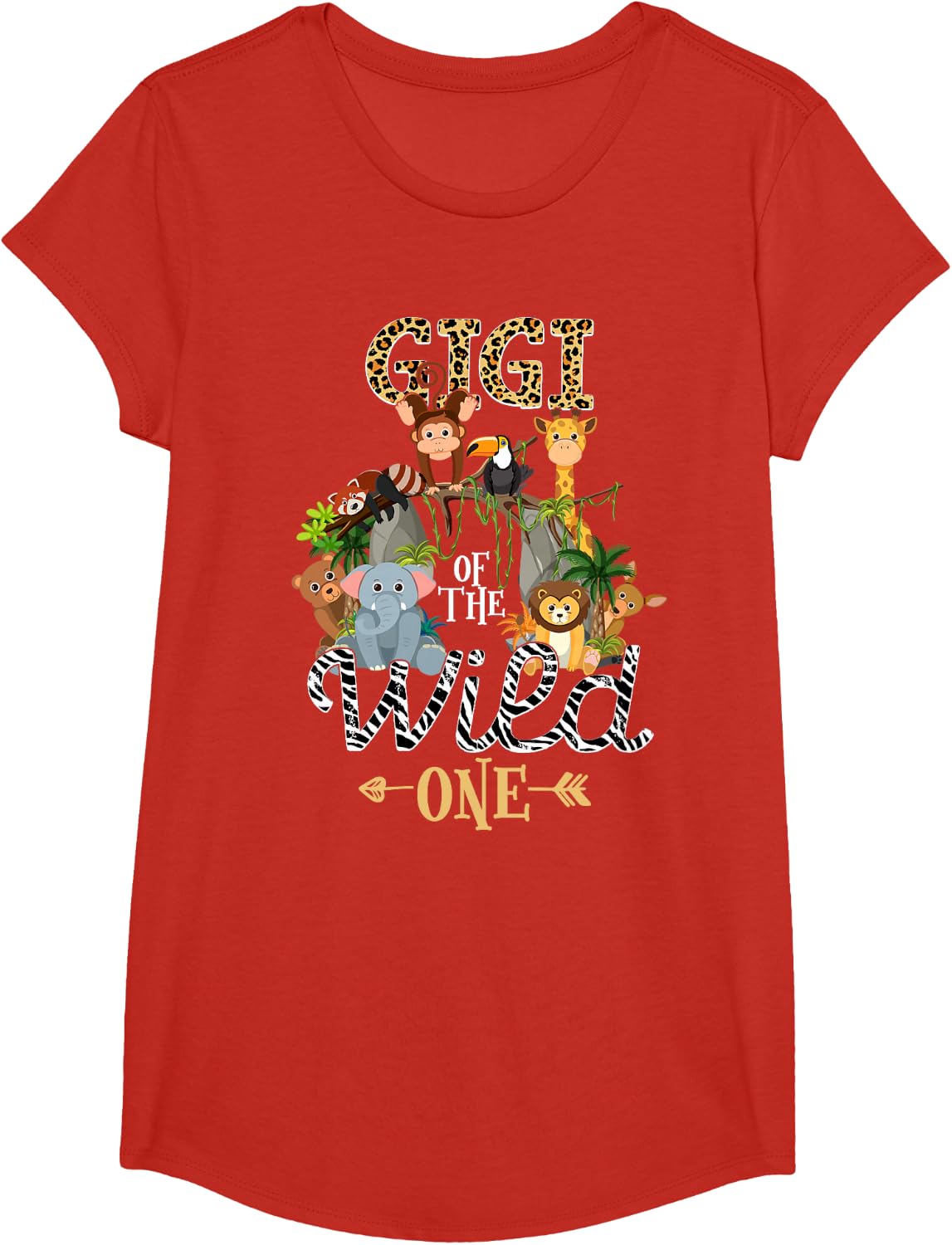 Gigi of the Wild One Zoo Birthday Woodland Animals T-Shirt - Girls Red