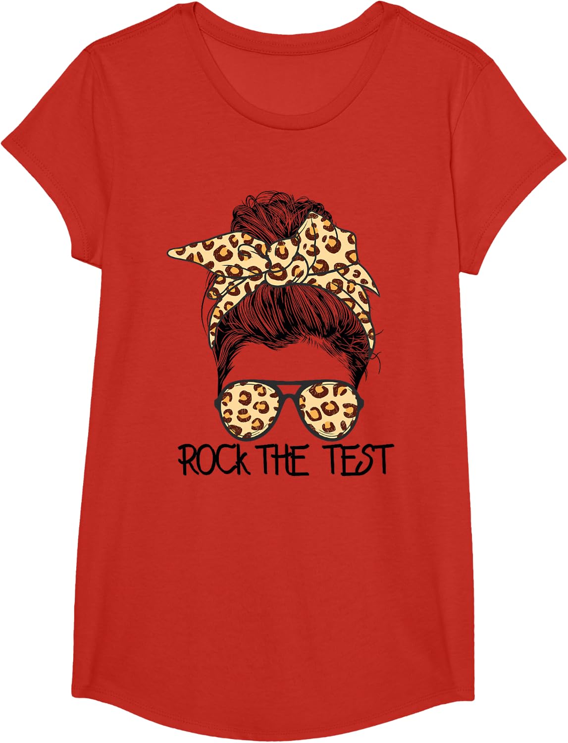 Rock The Test Messy Bun Teacher Test Day Testing Day Teacher T-Shirt - Girls Red