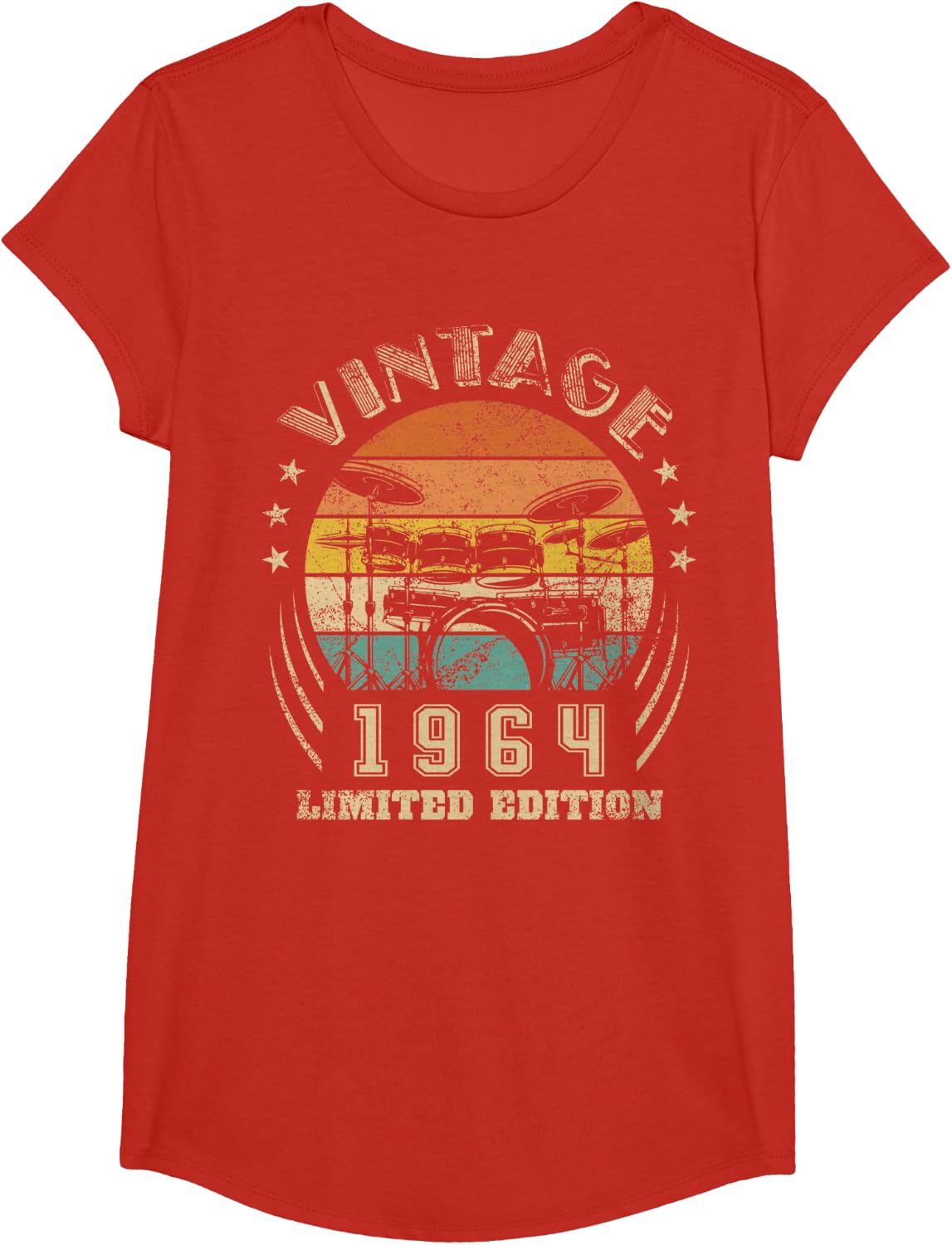 58th Birthday Gifts Drums Drummer Retro 1964 Drumset T-Shirt - Girls Red