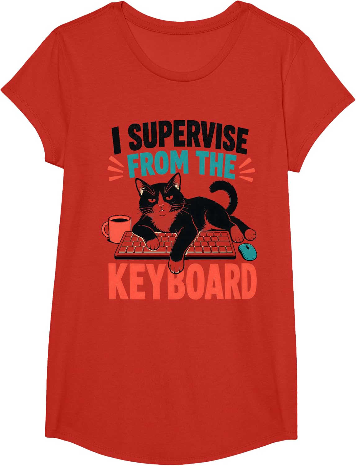 I Supervise from The Keyboard Cat Programmer T-Shirt - Girls Red