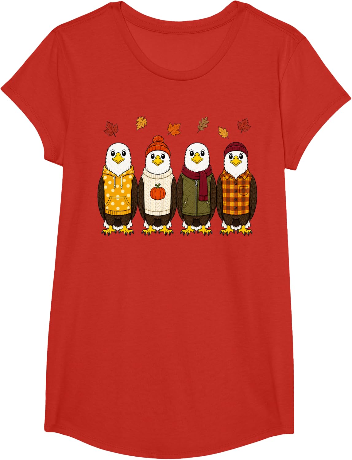 Bald Eagle Fall Autumn Season Pumpkin Bird T-Shirt - Girls Red