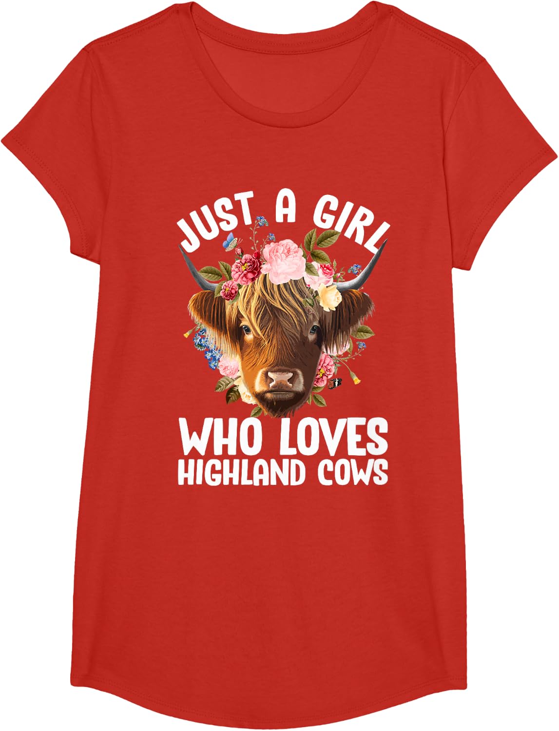 Funny Highland Cow Art For Women Girls Highlander Cow Lover T-Shirt - Girls Red
