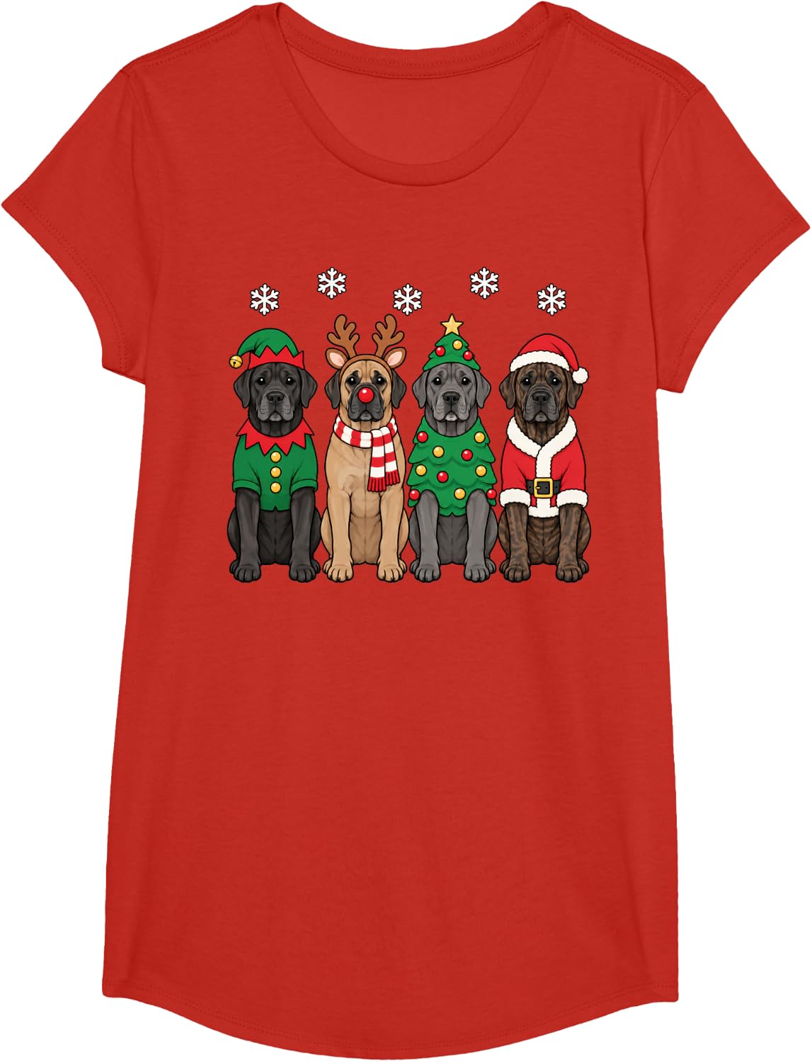 Cane Corso Christmas Reindeer Santa Dog Lover T-Shirt - Girls Red