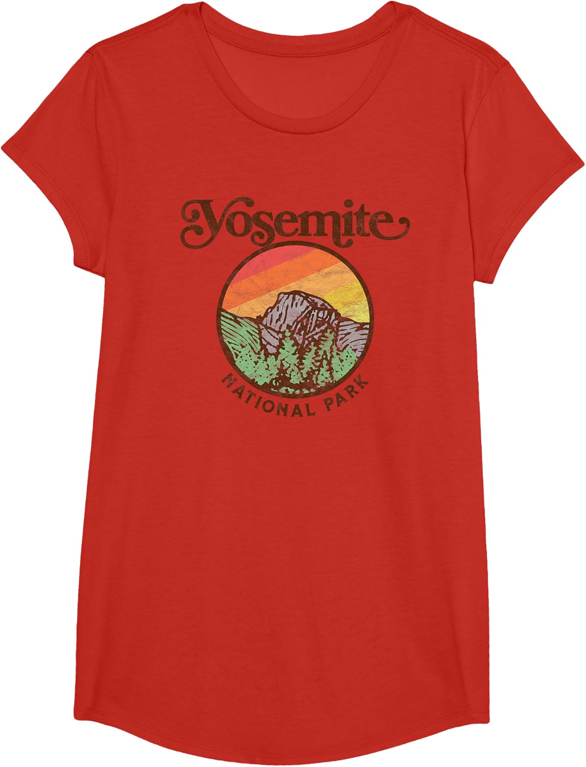 Yosemite National Park Retro 60s Half Dome Graphic T-Shirt - Girls Red