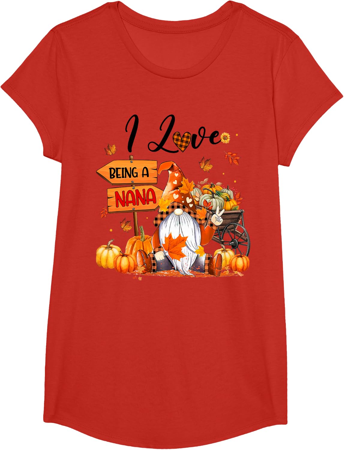 I Love Being A Nana Autumn Gnome Thanksgiving T-Shirt - Girls Red
