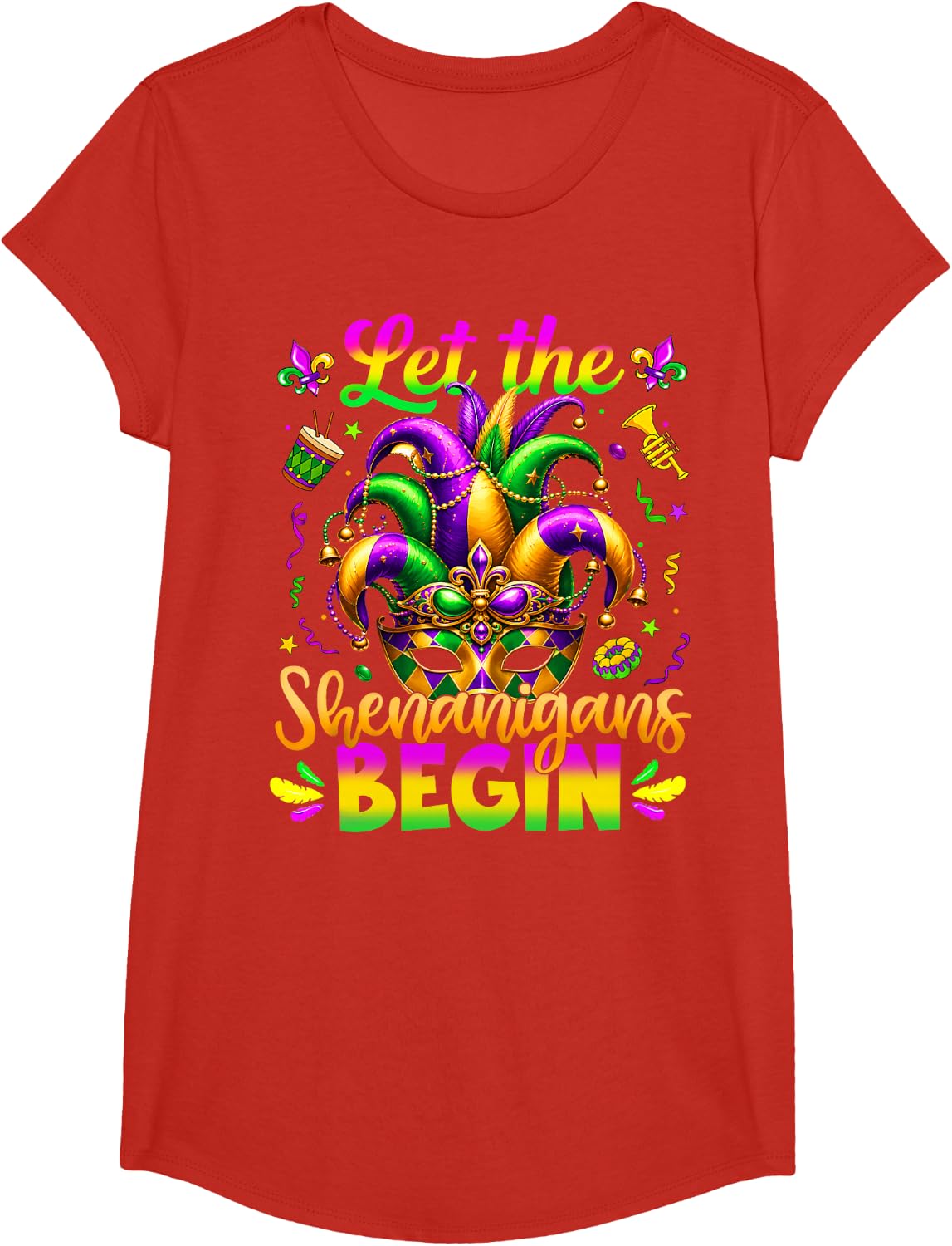Let The Shenanigans Begin Mardi Gras Mask Men Women Kid T-Shirt - Girls Red