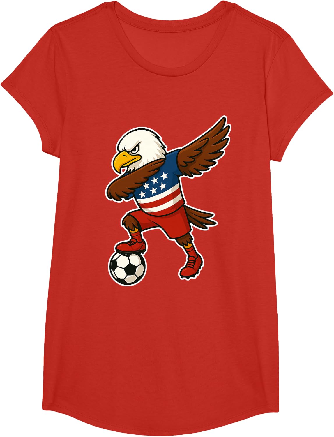 Funny Dabbing Bald Eagle USA Soccer - USA Flag Soccer T-Shirt - Girls Red