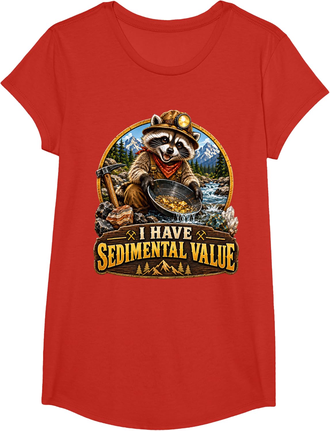 I Have Sedimental Value Raccoon Geology Mining Pun T-Shirt - Girls Red