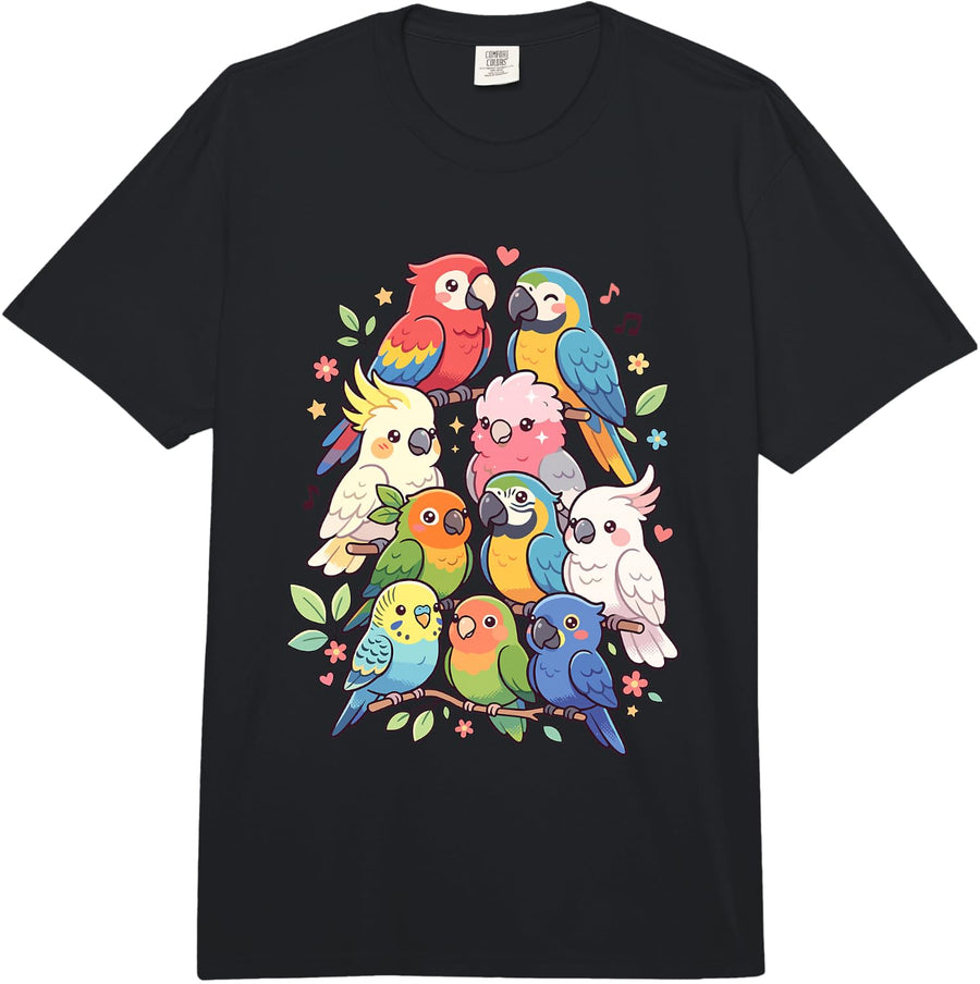Kawaii Parrot Flock Cute Bird Aesthetic Budgie Cockatiel Comfort Colors Adult Heavyweight T-Shirt - Adult Unisex Black