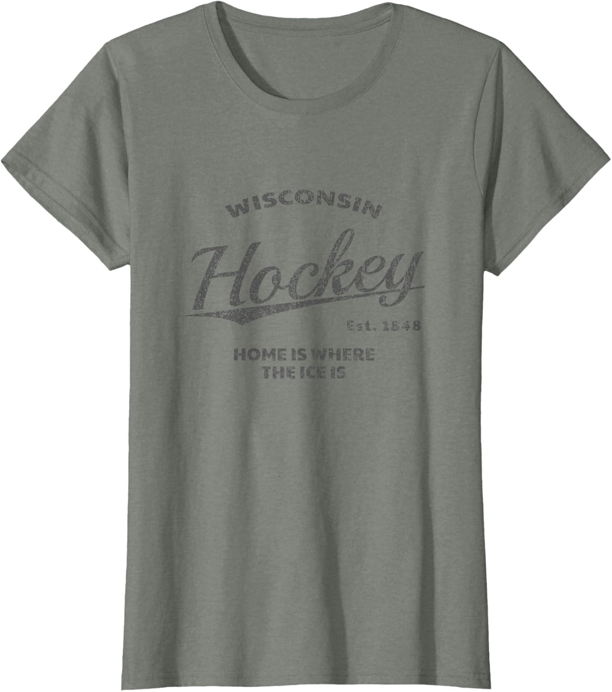 Hockey Wisconsin Home Is Where The Ice Is Tee T-Shirt For Men Women Players Fans Coaches - Olive Heather