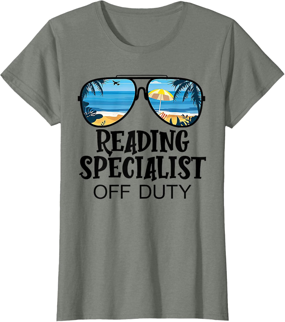 Reading Specialist Off Duty Sunglasses Beach Summer T-Shirt - Olive Heather