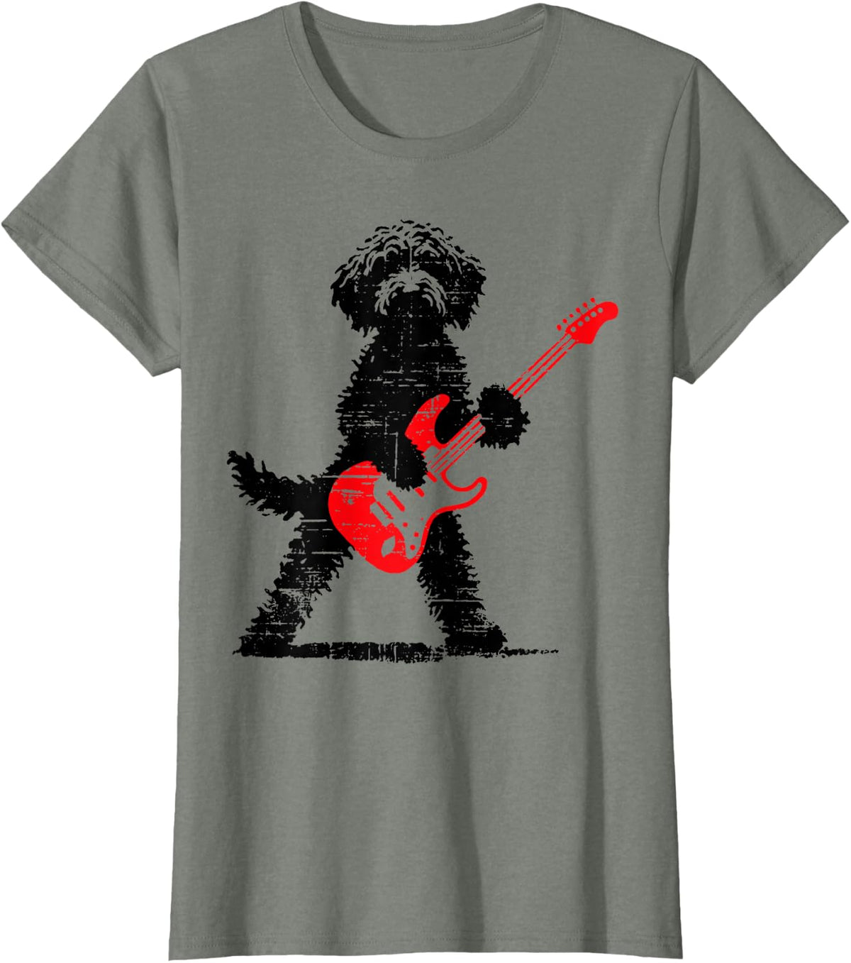 Vintage Goldendoodle Rock Playing Guitar Funny Dog Music T-Shirt - Olive Heather