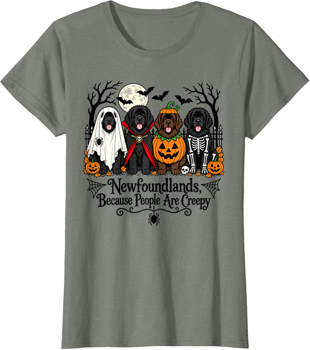 Newfoundlands Because People are Creepy Halloween Costume T-Shirt - Olive Heather