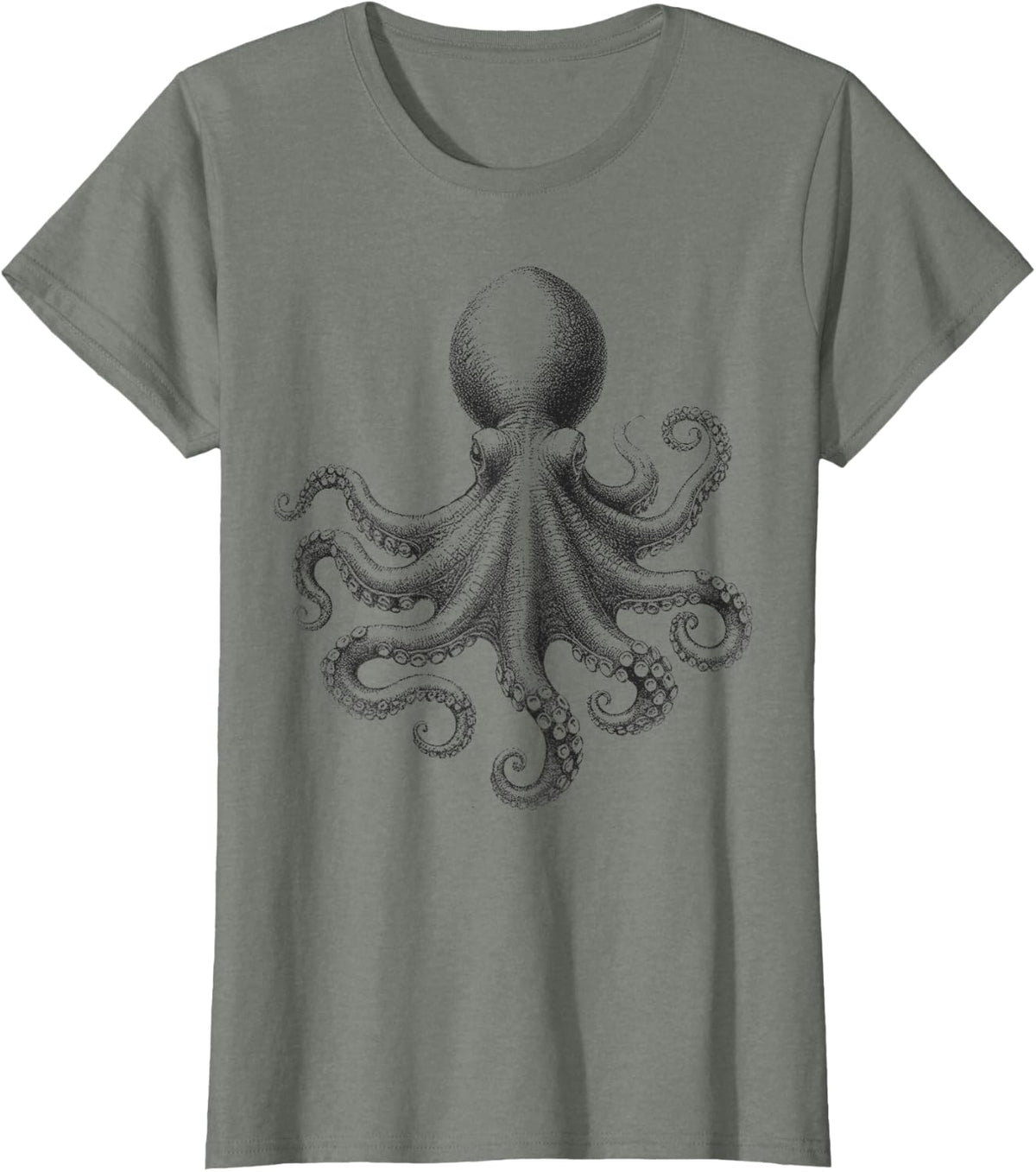 Vintage Octopus Illustration Marine Life Intricate Realistic T-Shirt - Olive Heather