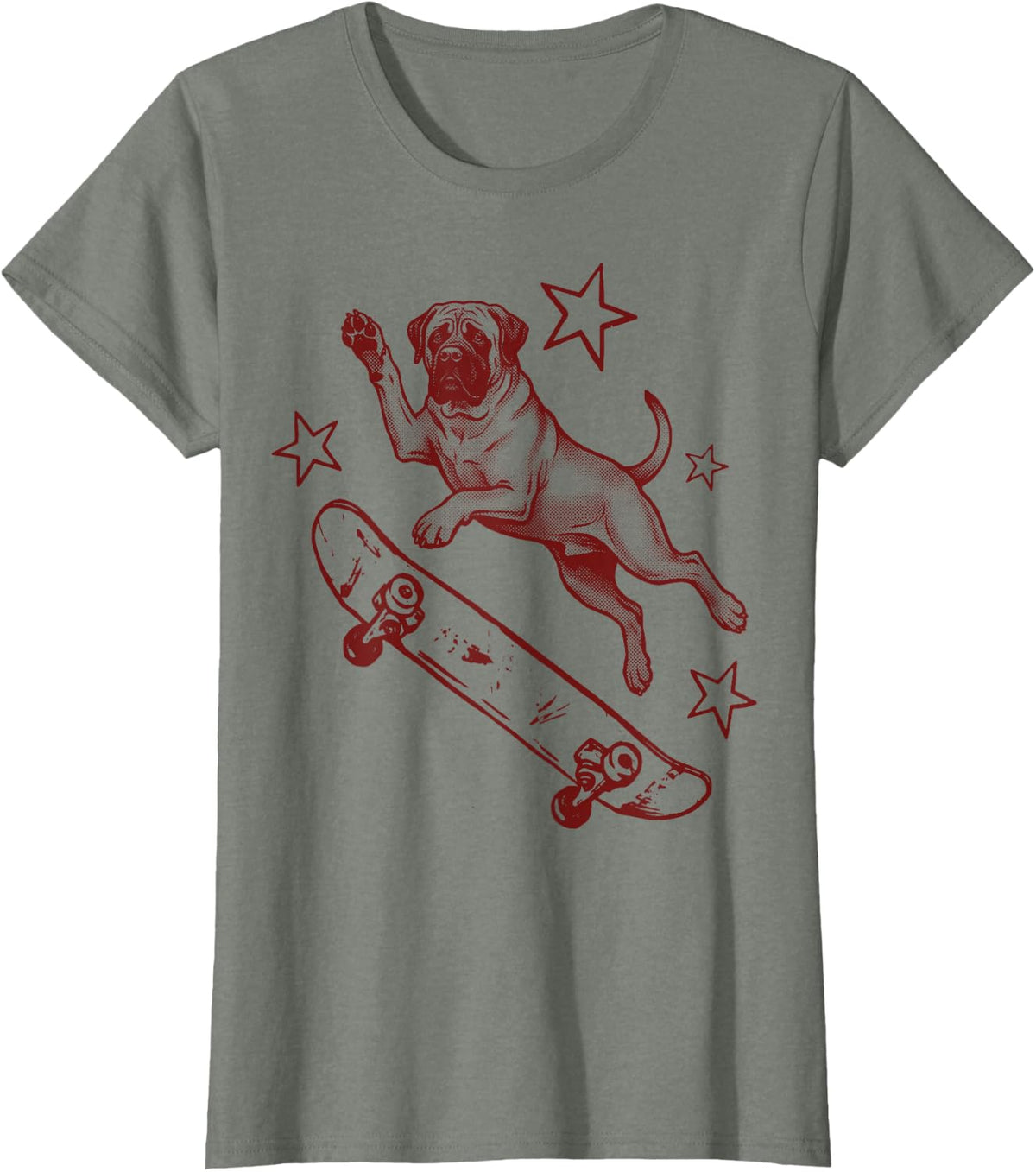 English Mastiff Skateboard 2000s Graphic T-Shirt - Olive Heather