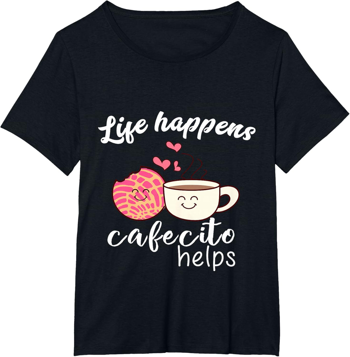 Womens Cafe Conchas Funny Cute Spanish Pun Coffee tShirt T-Shirt - Black