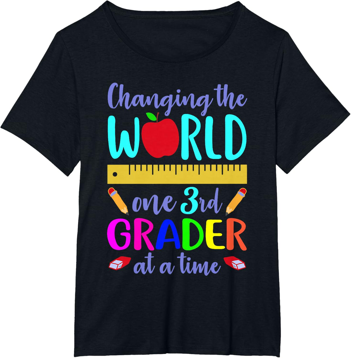 Changing World One 3rd Grader at a Time Third Grade Teacher T-Shirt - Black