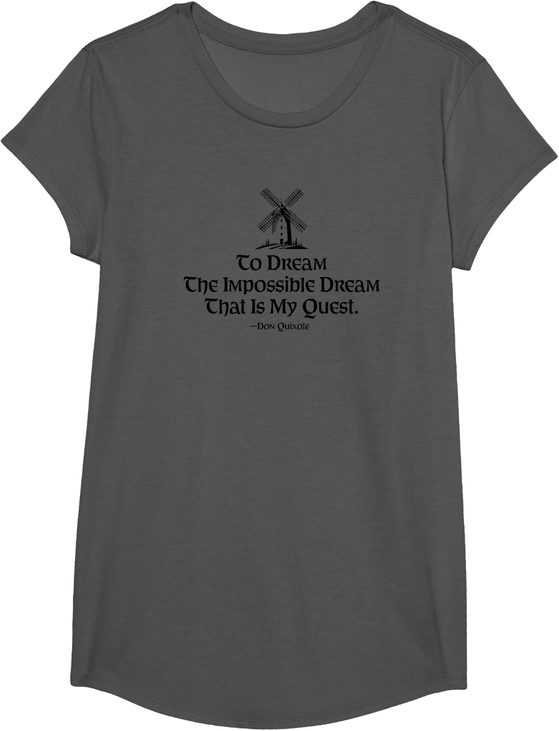 to Dream The Impossible Dream Windmill Black Print T-Shirt - Girls Asphalt Grey