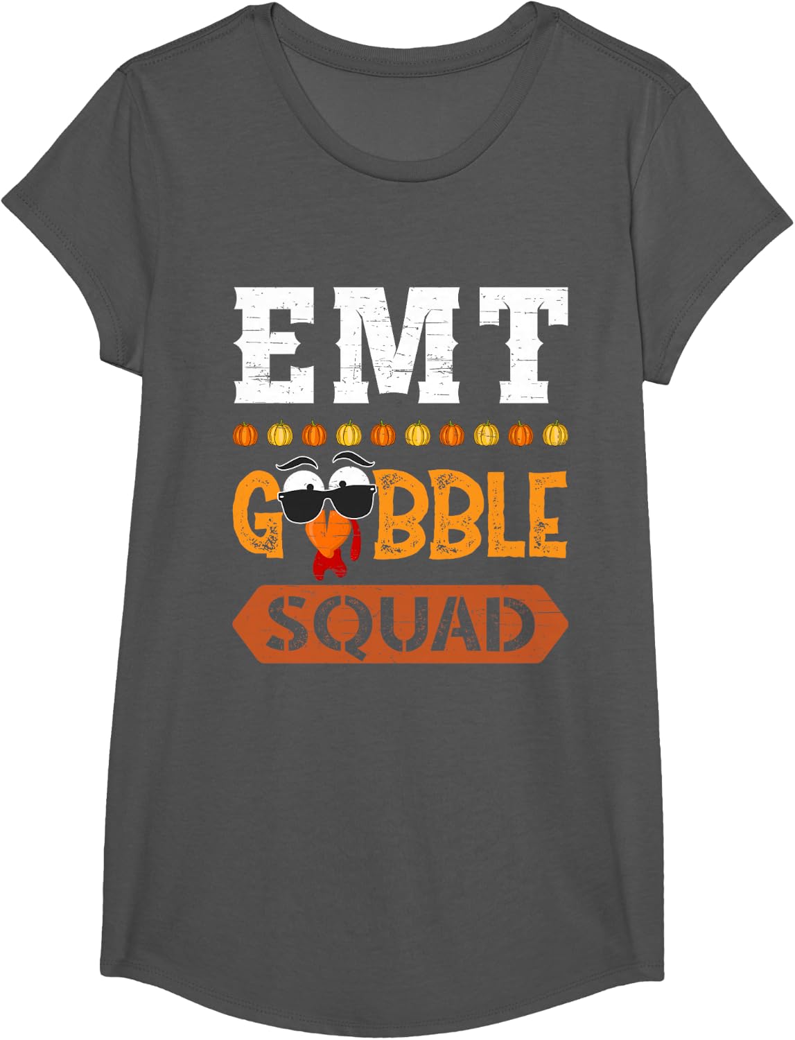 EMT Gobble Squad Turkey Thanksgiving Emergency Med Tech T-Shirt - Girls Asphalt Grey