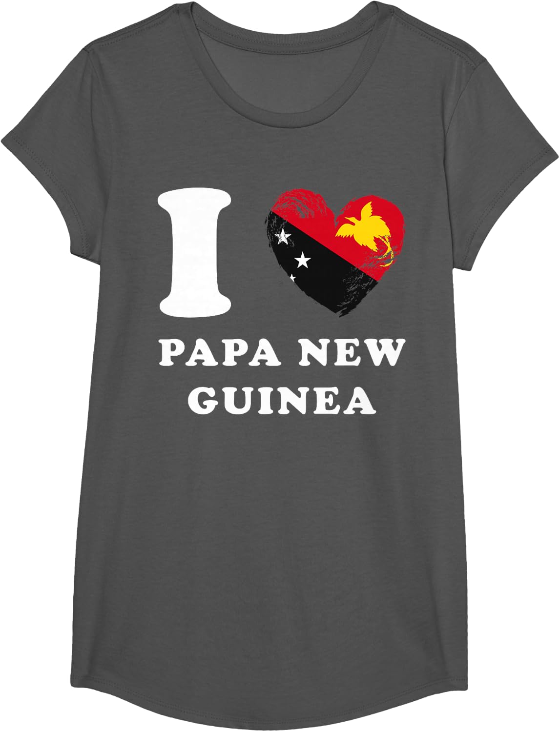 I Love Papa New Guinea - Heart Flag Papa New Guinea T-Shirt - Girls Asphalt Grey