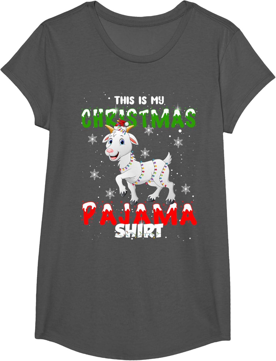 This is my Christmas Pajama Goat Christmas T-Shirt - Girls Asphalt Grey