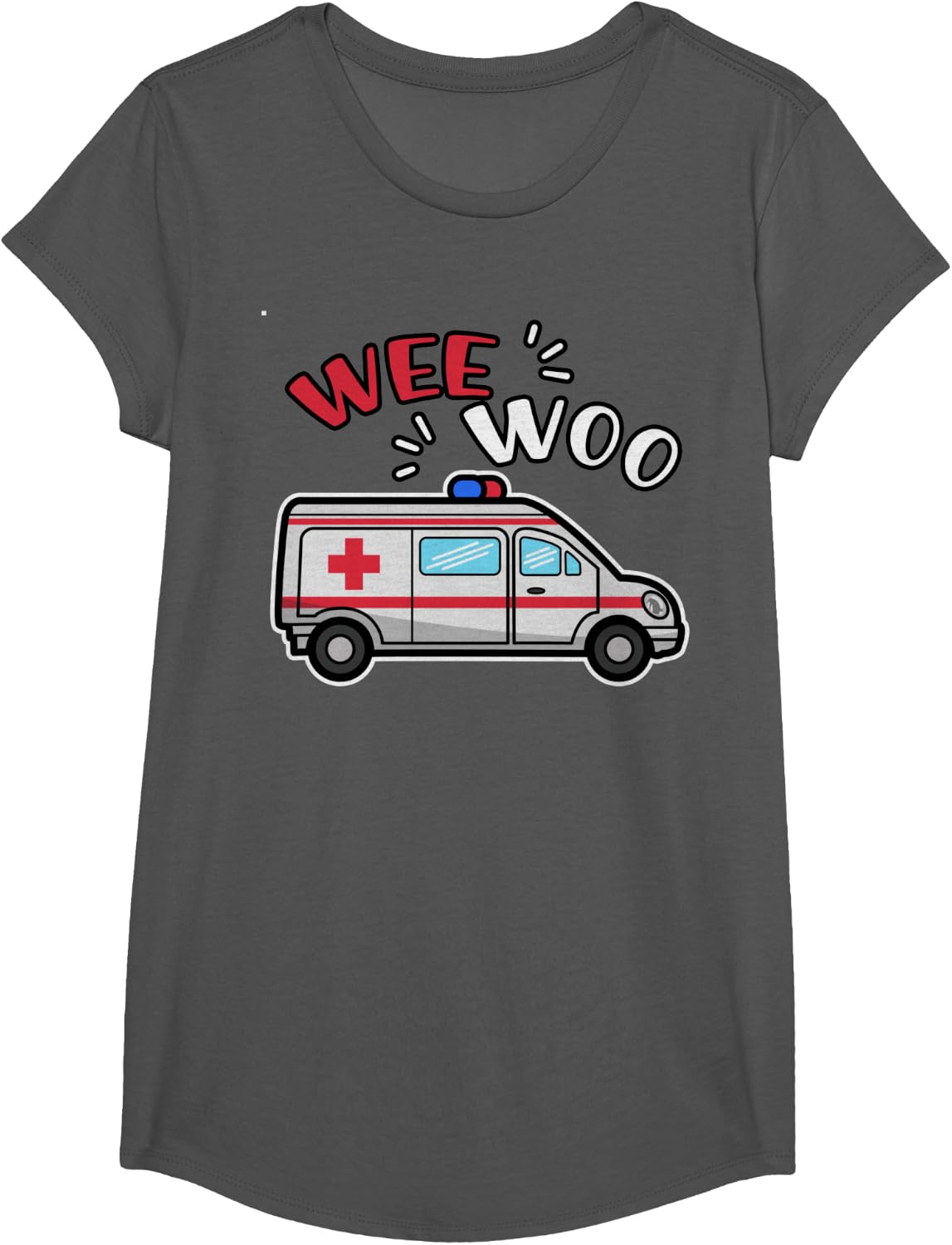 Wee Woo EMT Ambulance Responder Emergency Medical Technician T-Shirt - Girls Asphalt Grey