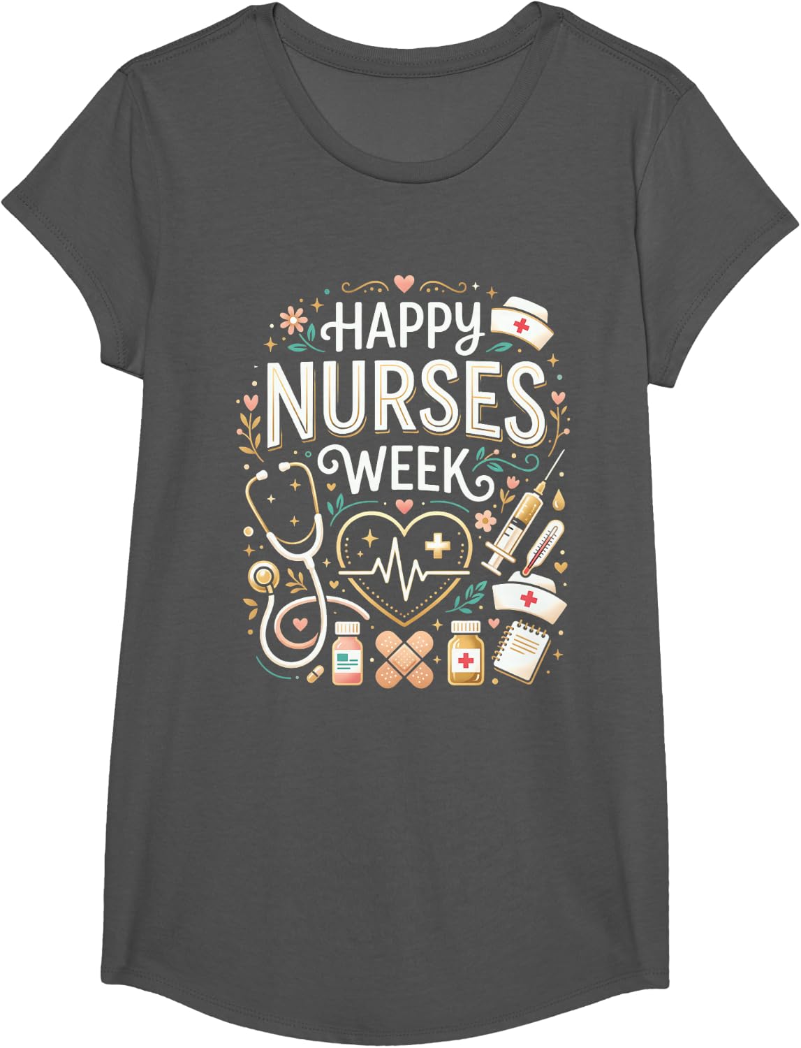 Happy Nurses Week 2026 Healthcare Appreciation T-Shirt - Girls Asphalt Grey