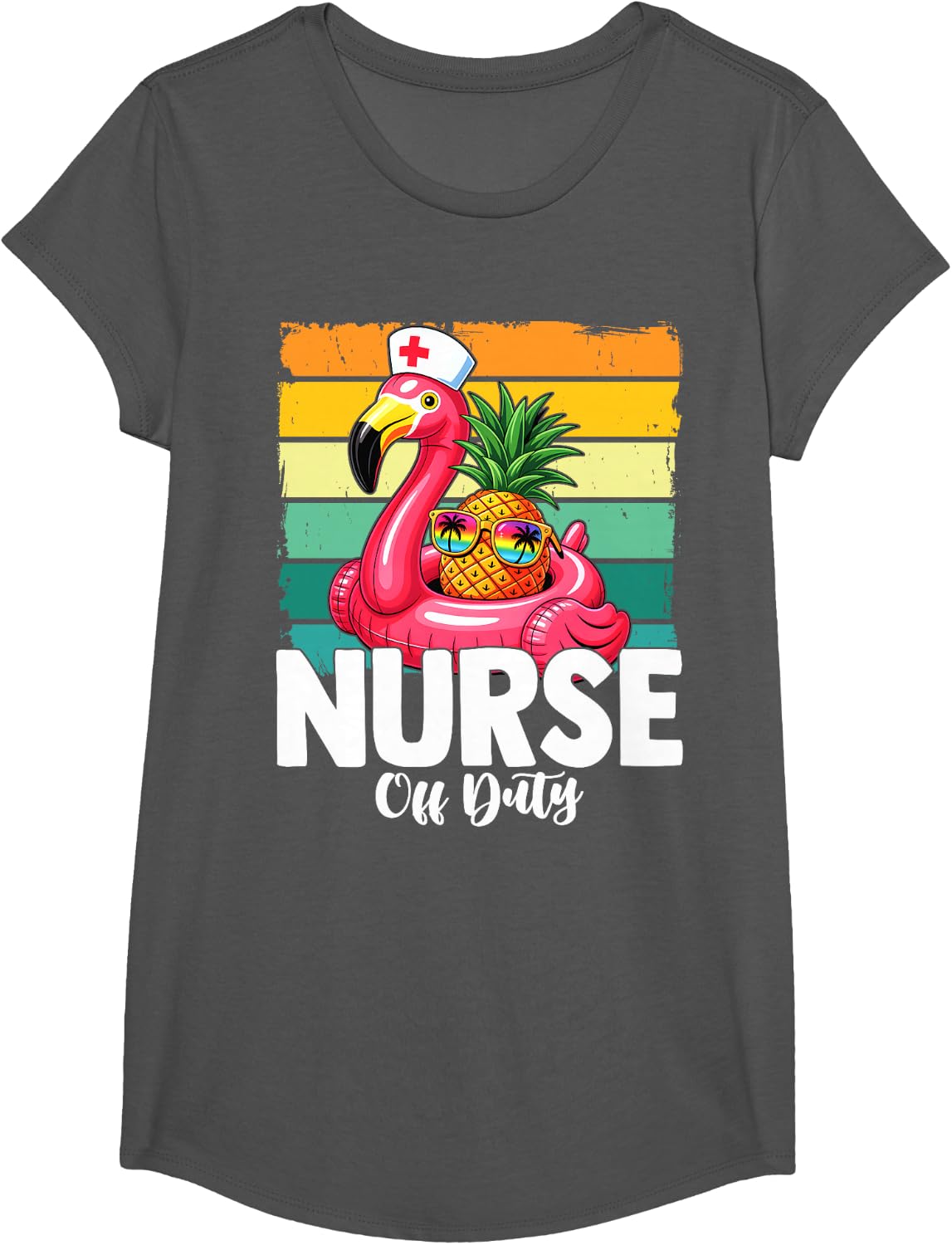 Nurse Off Duty Pineapple with Sunglasses Hawaiian Vacation T-Shirt - Girls Asphalt Grey