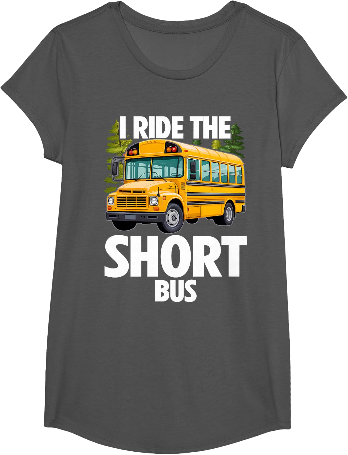 School Bus I Ride The Short Bus T-Shirt - Girls Asphalt Grey