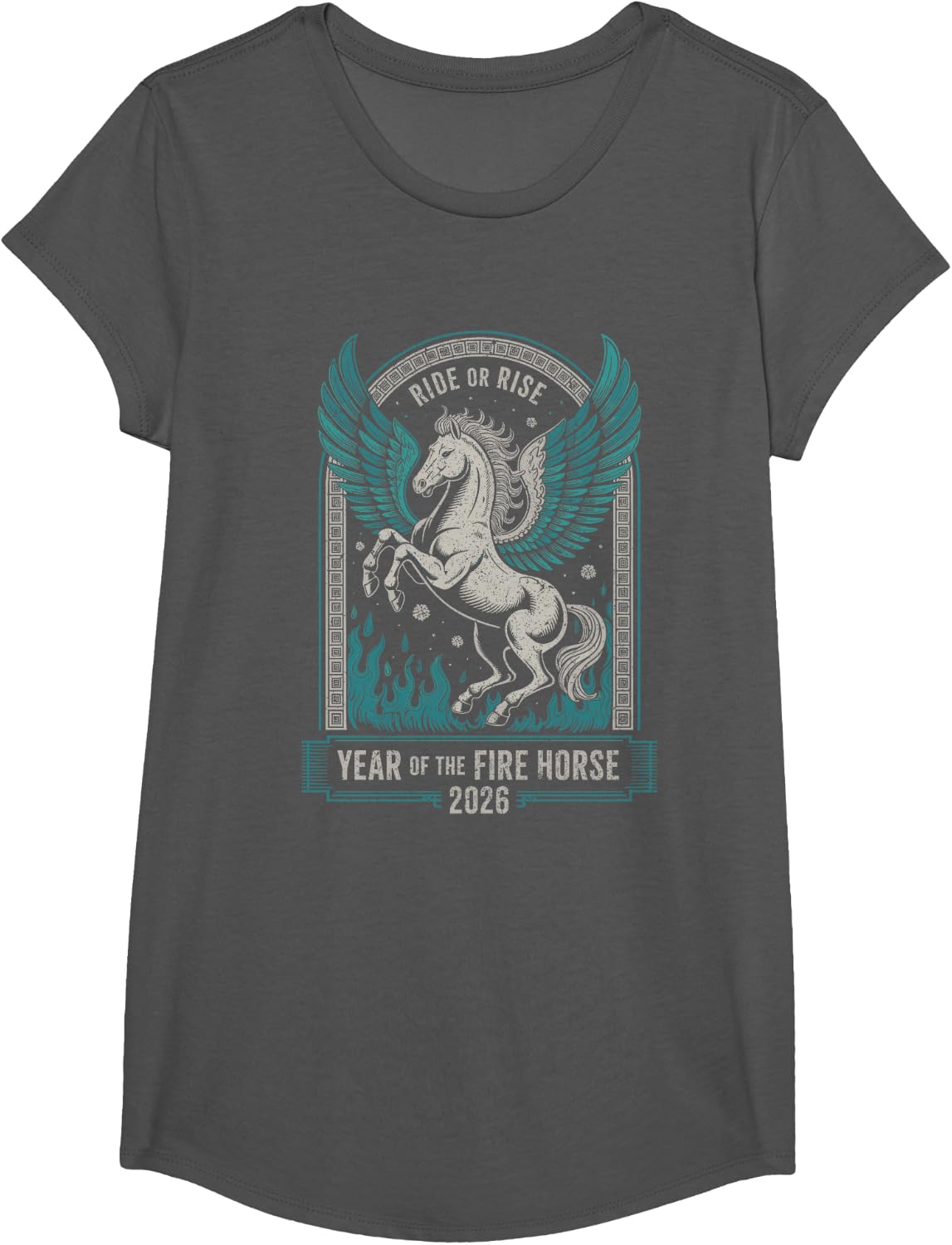 Fire Year of the Horse – Chinese Zodiac NEW Year 2026 T-Shirt - Girls Asphalt Grey