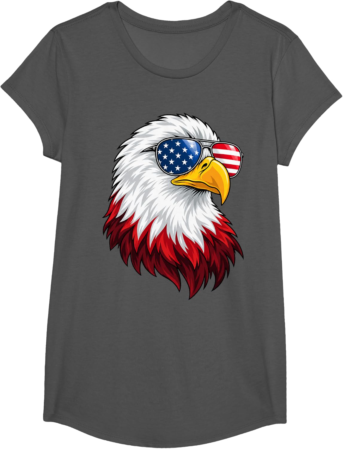 Bald Eagle Aviator Sunglasses American Flag Graphic T-Shirt - Girls Asphalt Grey