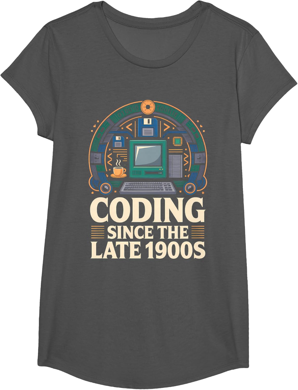 80s 90s Shirts for Women Men Coding Since The Late 1900s T-Shirt - Girls Asphalt Grey