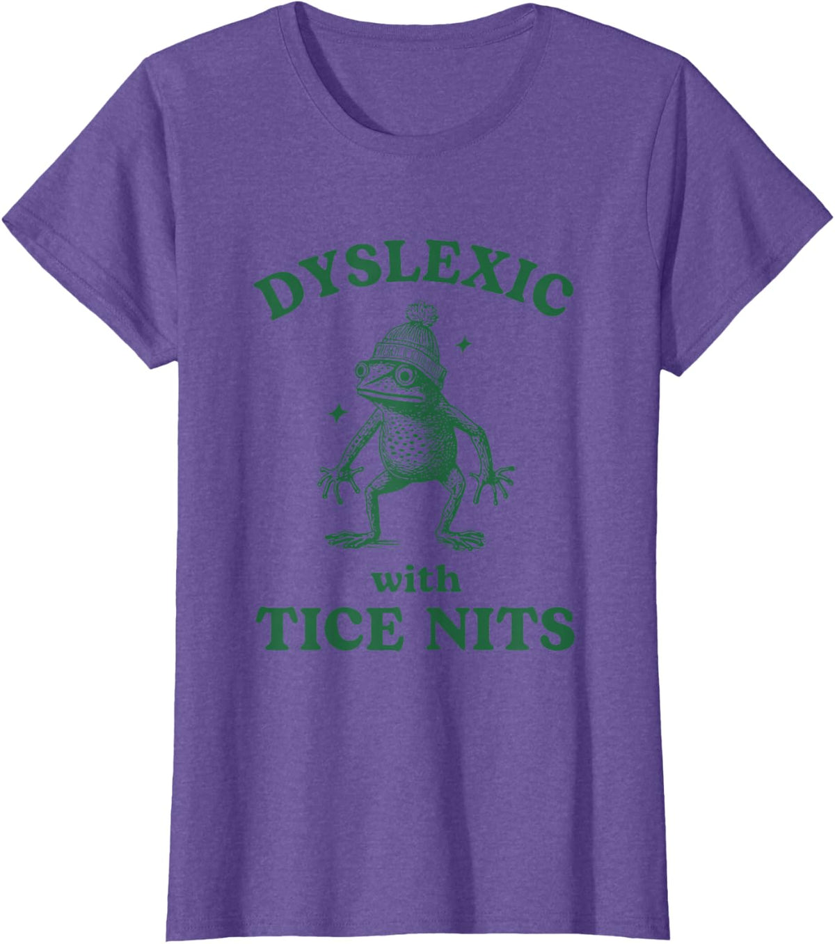 Dyslexic With Tice Nits Funny Dyslexia Frog Tee T Shirt - Purple Heather